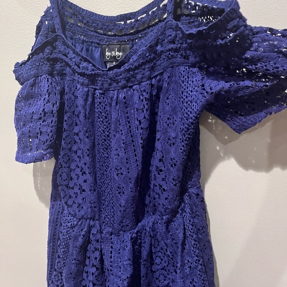 New Boho Navy Blue Floral Lace Cold Shoulder Dress Spring Summer Cute Vacation - Picture 5 of 12